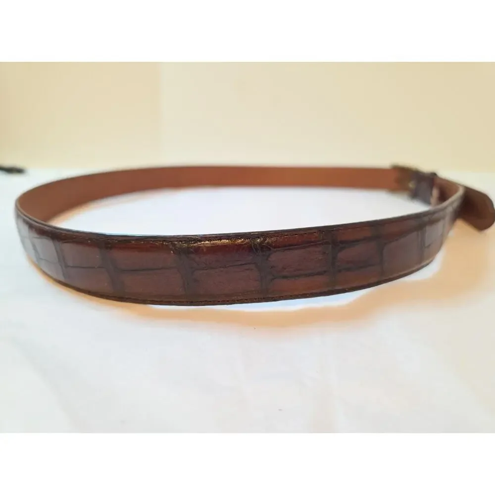 Arden Leather Belt Sz 42 Brown Italian Leather Brass Buckle Croc Embossed